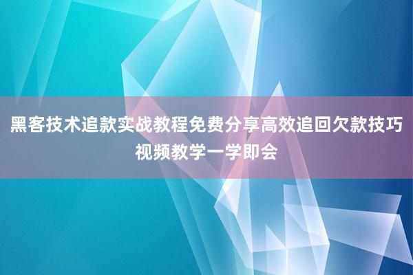 黑客技术追款实战教程免费分享高效追回欠款技巧视频教学一学即会