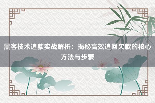 黑客技术追款实战解析：揭秘高效追回欠款的核心方法与步骤